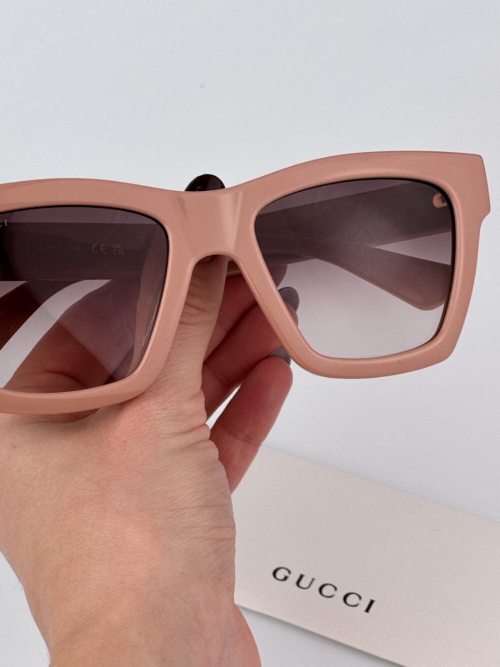 GUCCI GG1714S 005 CLOUD ROSE PINK BROWN GRADIENT SQUARE SUNGLASSES